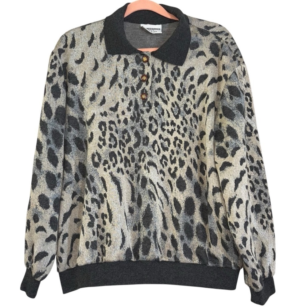 Alfred Dunner 90’s Animal Cheetah Print Sweater Women’s L Peter Pan Collar USA